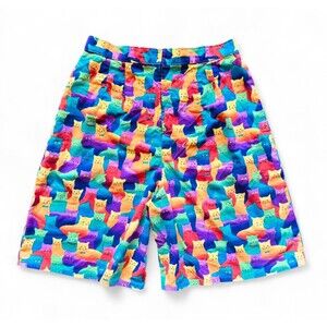 Handmade Rainbow Cat Print Womens Jorts Colorful Festival Pride Waist 29” Size 6